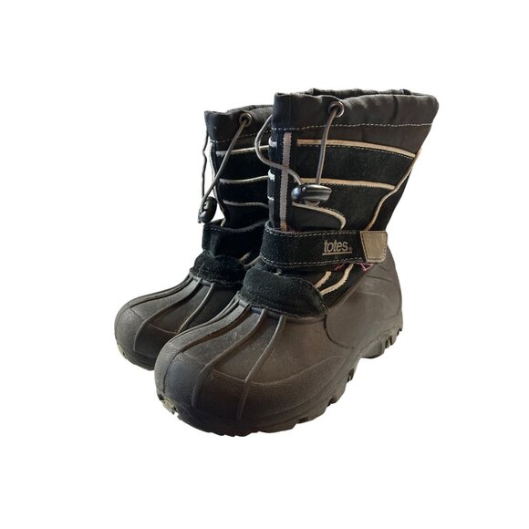 Totes Winter Boots Kids Black 1 Grey Insulated Snow Boots Hook and Loop Closure - Picture 1 of 8